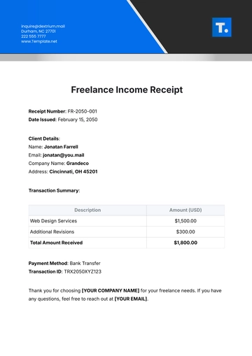 Free Freelance Income Receipt Template to Edit Online