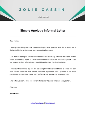 Free Simple Apology Informal Letter Template to Edit Online
