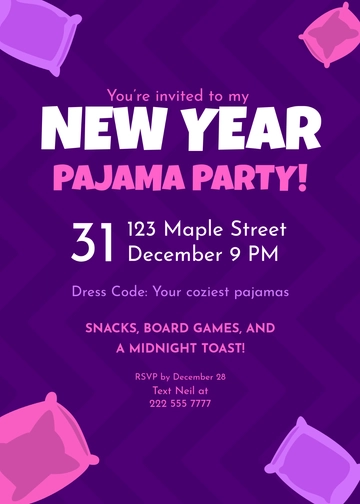 Free New Year Pajama Party Invitation Template to Edit Online