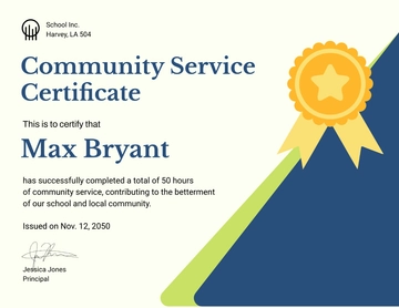 Free Community Service Certificate for School Template to Edit Online