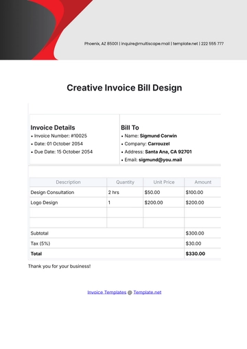 Free Creative Invoice Bill Design Template to Edit Online
