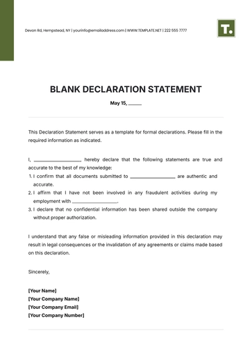 Free Blank Declaration Statement Template to Edit Online