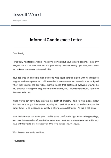 Free Informal Condolence Letter Template to Edit Online