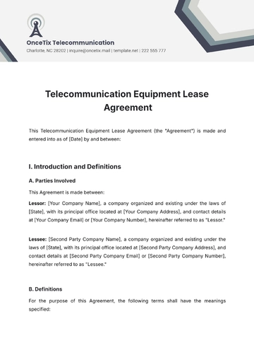 Free Telecommunication Equipment Lease Agreement Template to Edit Online