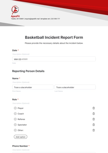 Free Basketball Incident Report Form Template to Edit Online