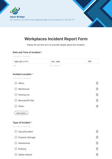 Free Workplaces Incident Report Form Template to Edit Online