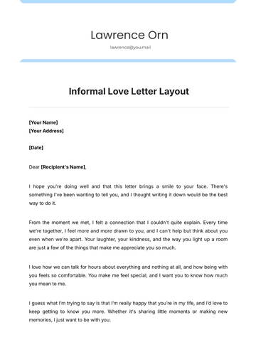Free Informal Love Letter Layout Template to Edit Online