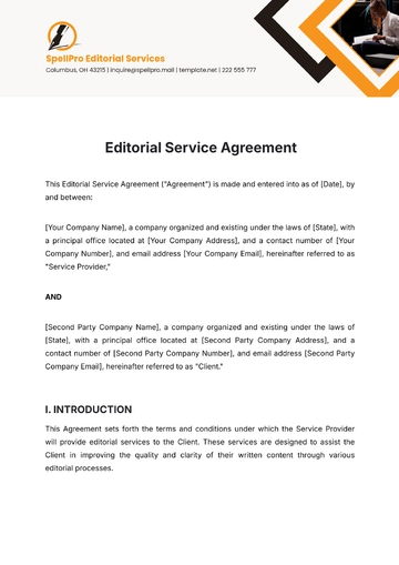 Free Editorial Service Agreement Template to Edit Online