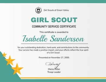 Free Girl Scout Community Service Certificate Template to Edit Online