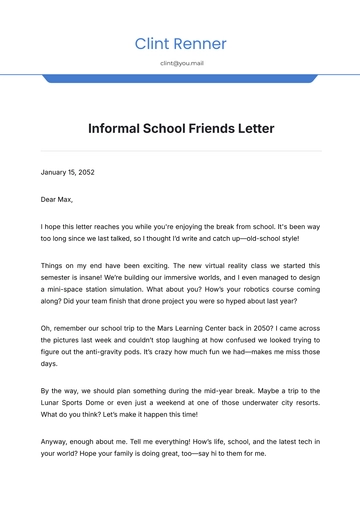 Free Informal School Friends Letter Template to Edit Online
