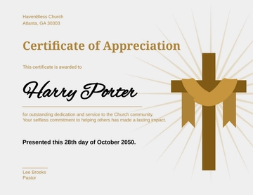 Free Church Volunteer Community Service Certificate Template to Edit Online