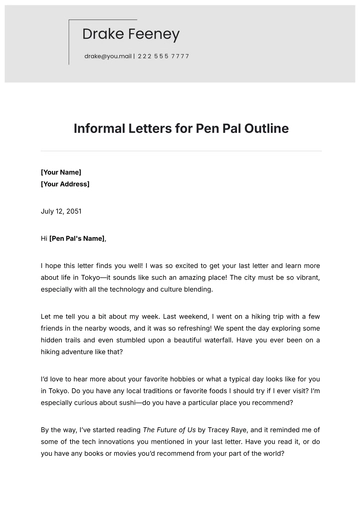 Free Informal Letters for Pen Pal Outline Template to Edit Online