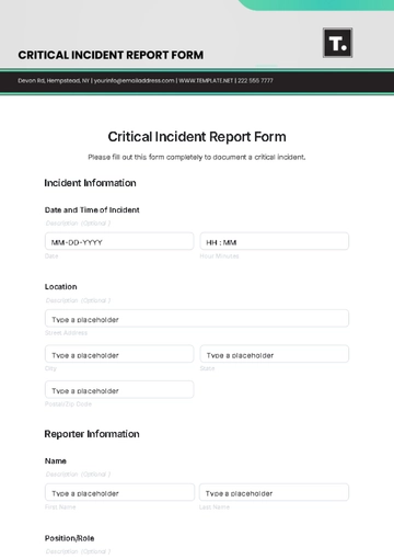 Free Critical Incident Report Form Template to Edit Online