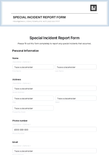Free Special Incident Report Form Template to Edit Online