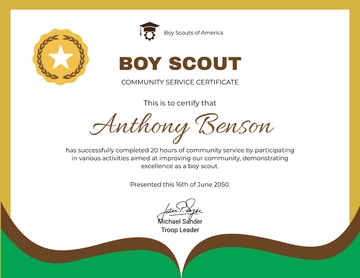 Free Boy Scouts Community Service Certificate Template to Edit Online
