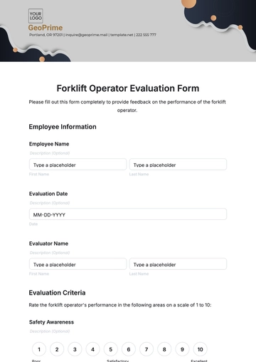 Free Forklift Operator Evaluation Form Template to Edit Online