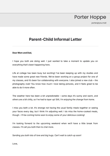 Free Parent-Child Informal Letter Template to Edit Online
