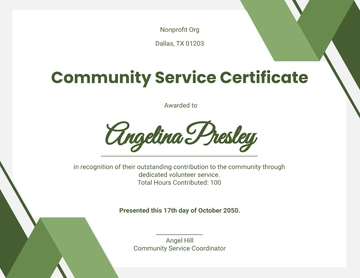 Free Green Community Service Certificate Template to Edit Online