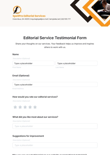 Free Editorial Service Testimonial Form Template to Edit Online