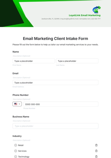 Free Email Marketing Client Intake Form Template to Edit Online