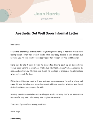 Free Aesthetic Get Well Soon Informal Letter Template to Edit Online