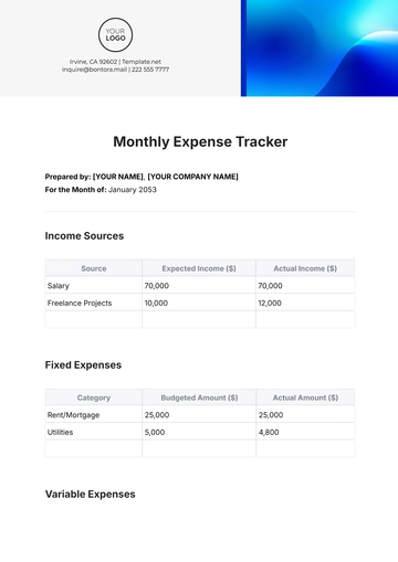 Free Monthly Expense Tracker Template to Edit Online