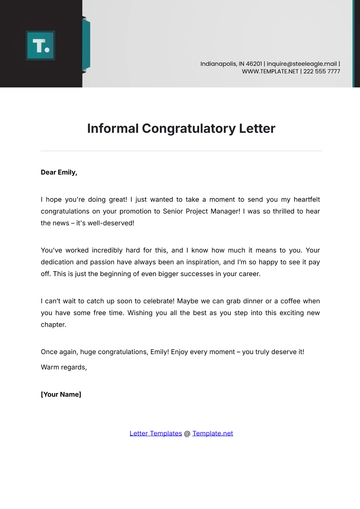 Free Informal Congratulatory Letter Template to Edit Online