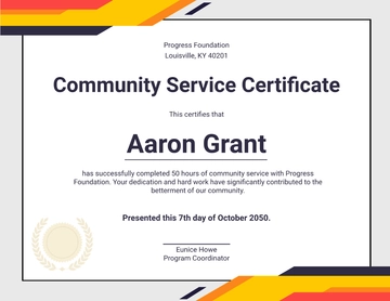 Free Creative Community Service Certificate Template to Edit Online