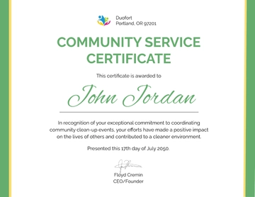Free Minimalist Community Service Certificate Template to Edit Online