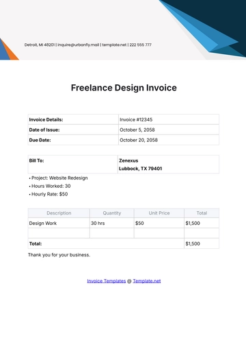 Free Freelance Design Invoice Template to Edit Online