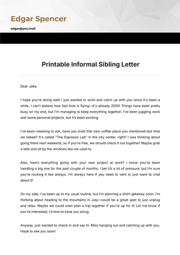 Free Printable Informal Sibling Letter Template to Edit Online