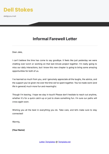 Free Informal Farewell Letter Template to Edit Online