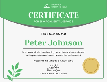 Free Certificate for Environmental Service Template to Edit Online