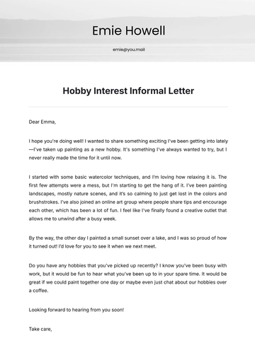 Free Hobby Interest Informal Letter Template to Edit Online