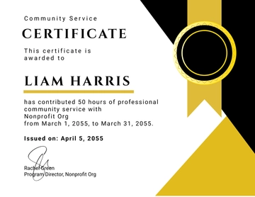 Free Professional Community Service Certificate Template to Edit Online