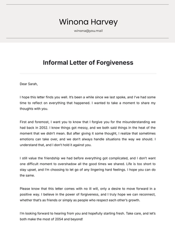 Free Informal Letter of Forgiveness Template to Edit Online