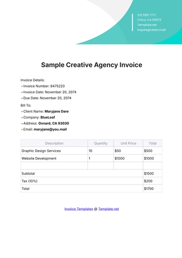 Free Sample Creative Agency Invoice Template to Edit Online