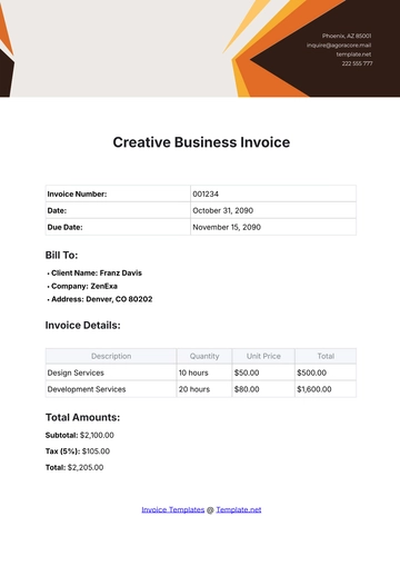 Free Creative Business Invoice Template to Edit Online