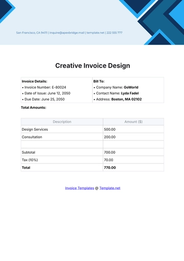 Free Creative Invoice Design Template to Edit Online