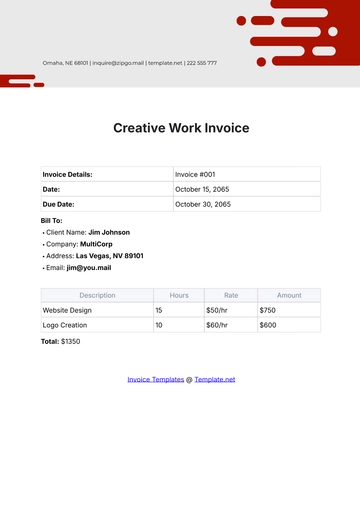 Free Creative Work Invoice template to Edit Online