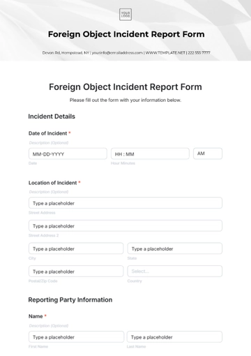 Free Foreign Object Incident Report Form Template to Edit Online