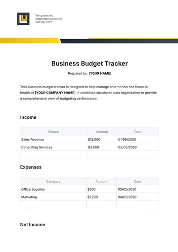 Free Business Budget Tracker Template to Edit Online