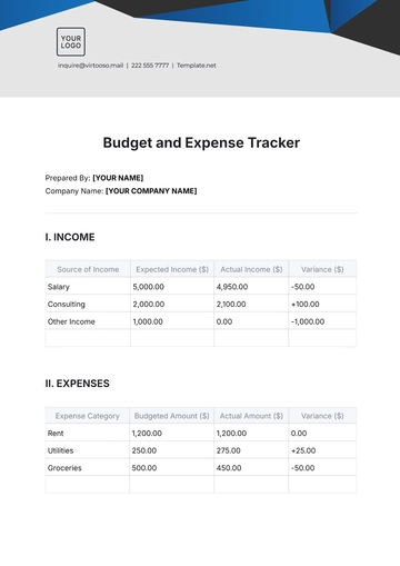 Free Budget and Expense Tracker Template to Edit Online