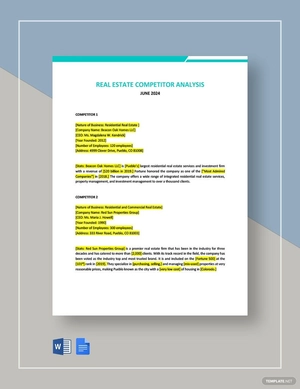 Real Estate Competitor Analysis Template