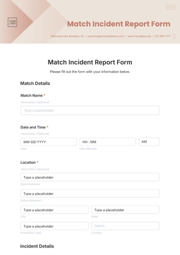 Free Match Incident Report Form Template to Edit Online