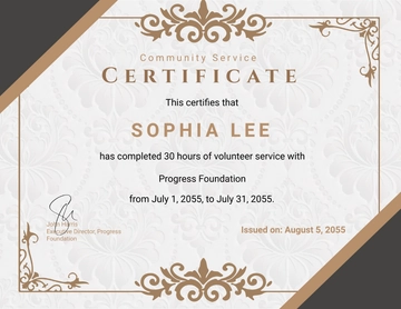 Free Classic Community Service Certificate Template to Edit Online