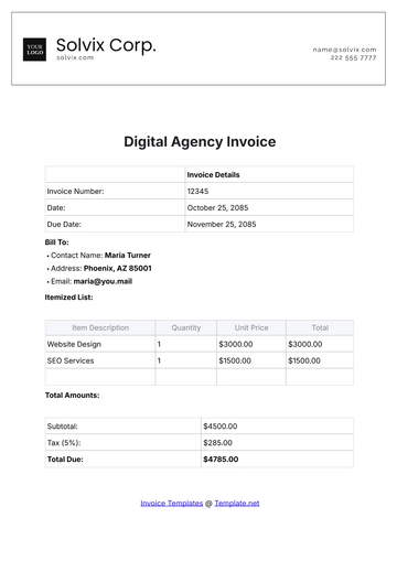 Free Digital Agency Invoice Template to Edit Online