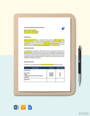 Real Estate Break Even Analysis Template