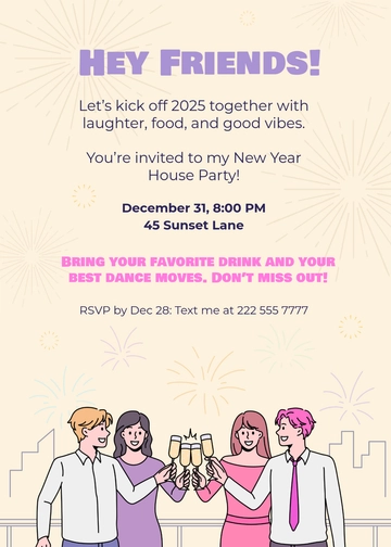 Free New Year Invitation Message for Friends Template to Edit Online