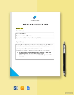 Real Estate Evaluation Form Template